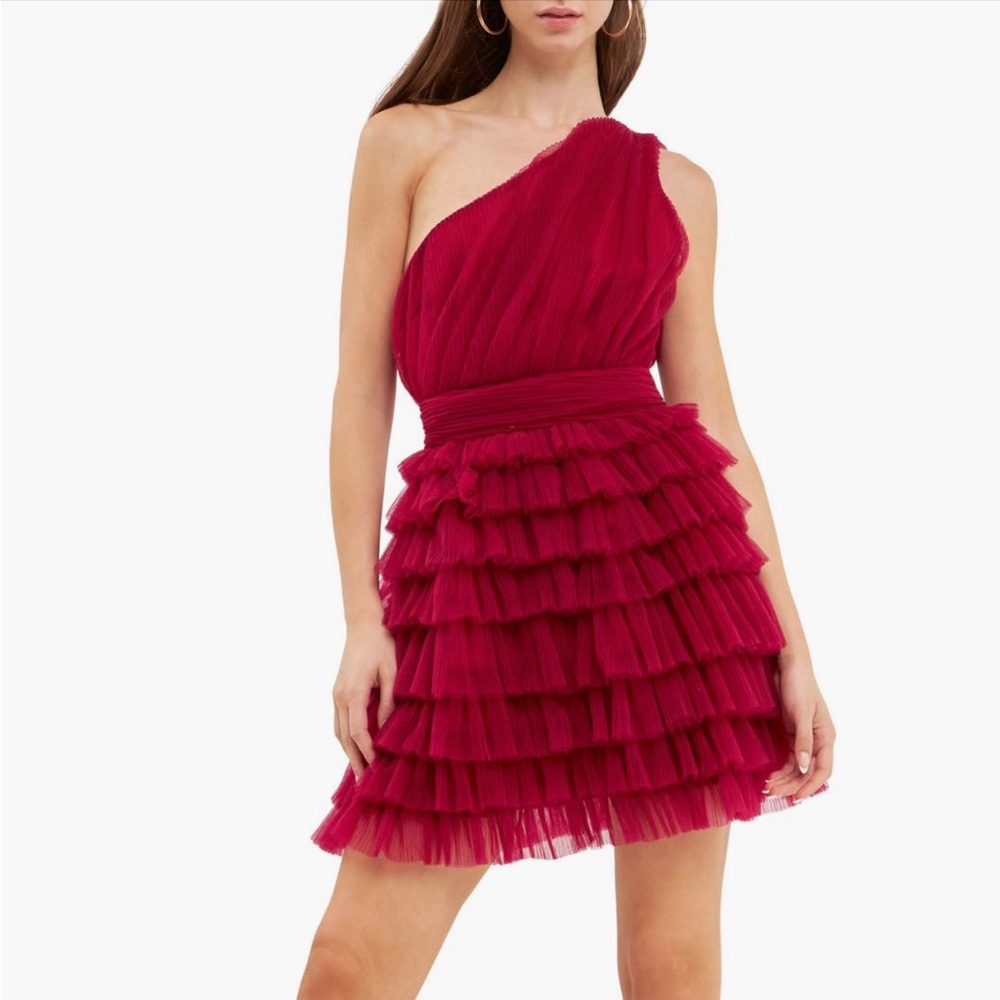 Endless Rose Tiered Tulle Mini Dress in Cherry Red